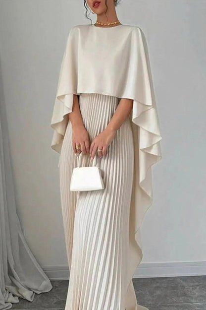 Pleated Cape Maxi Dress