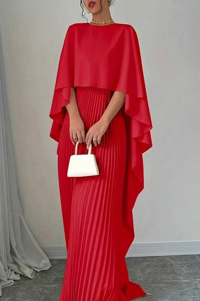Pleated Cape Maxi Dress