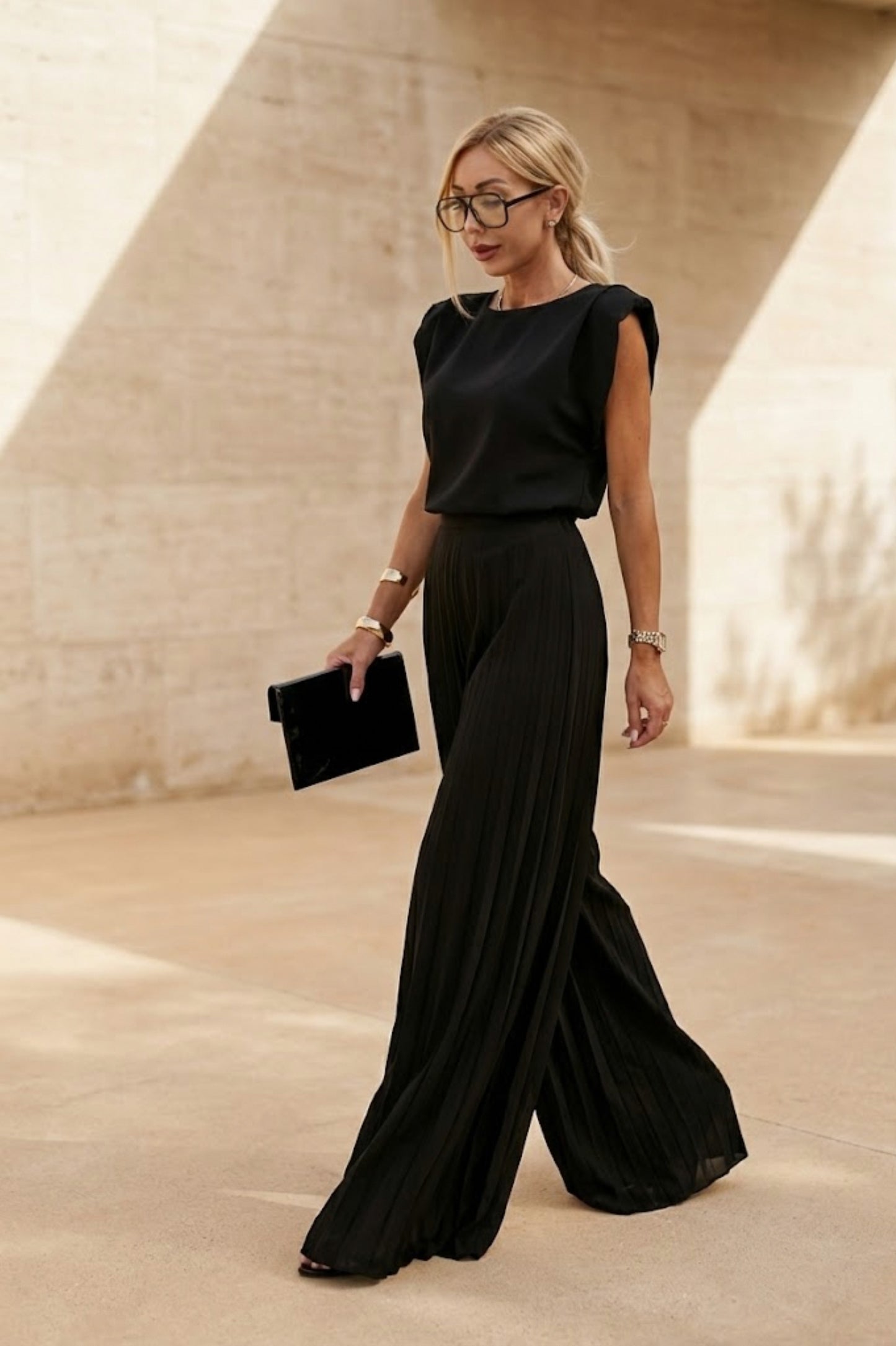 Pleated Wide Leg Jumpsuit