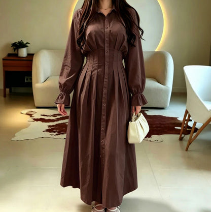 Poplin Corset Long Sleeve Midi Shirt Dress
