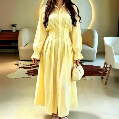 Poplin Corset Long Sleeve Midi Shirt Dress