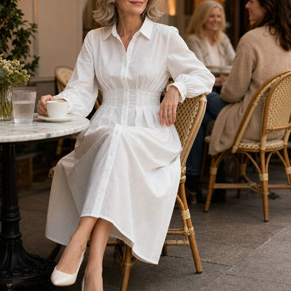 Poplin Corset Long Sleeve Midi Shirt Dress