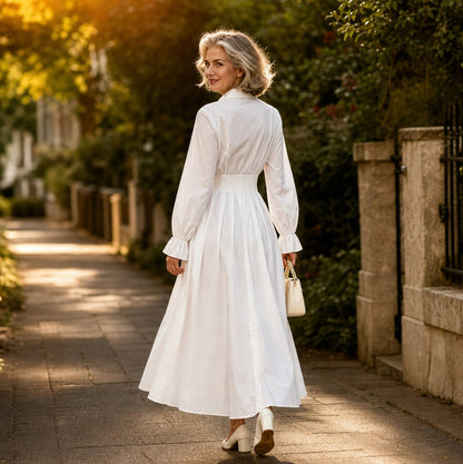Poplin Corset Long Sleeve Midi Shirt Dress