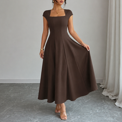 Poplin Square Neck A-Line Midi Dress