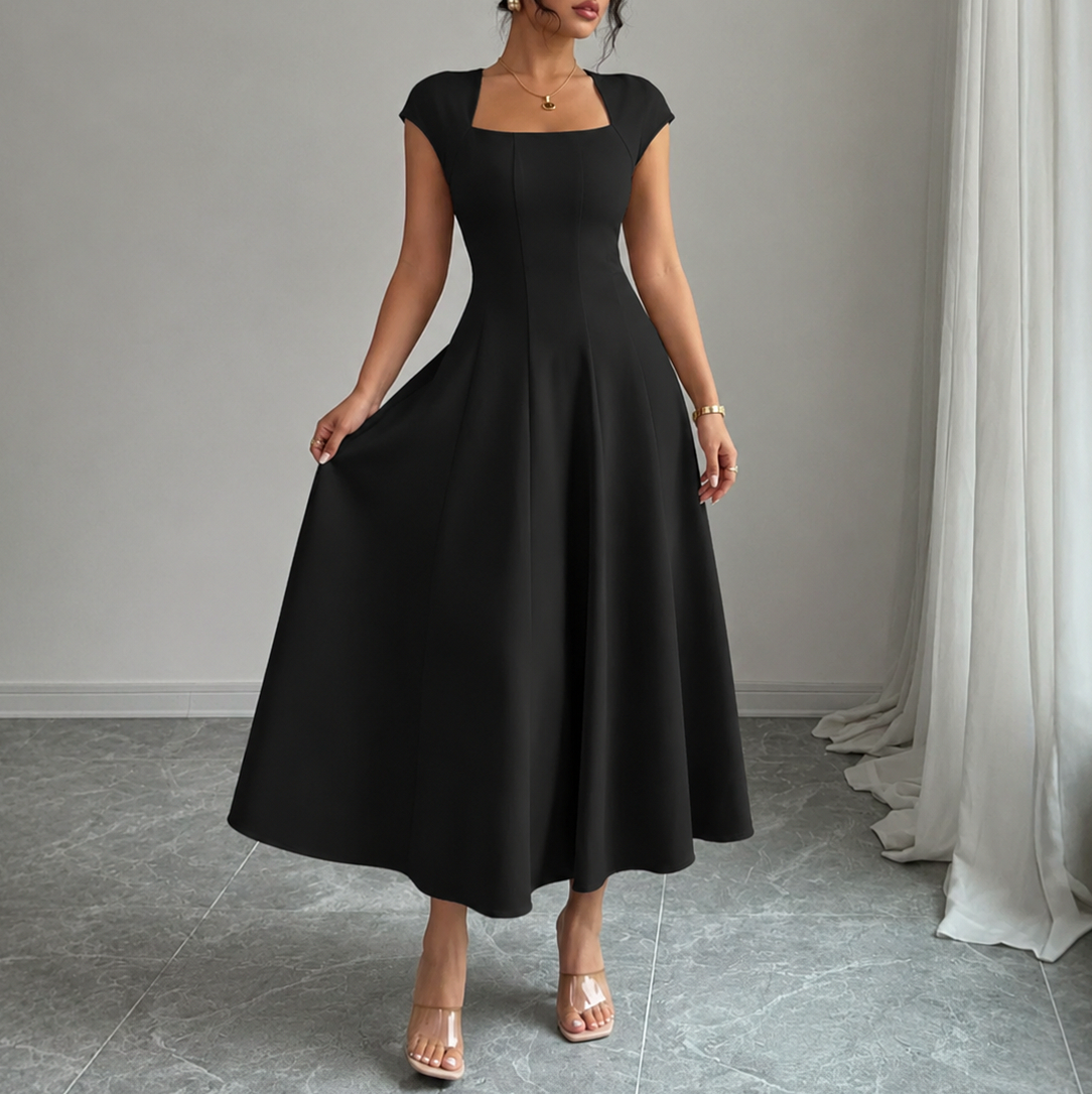Poplin Square Neck A-Line Midi Dress
