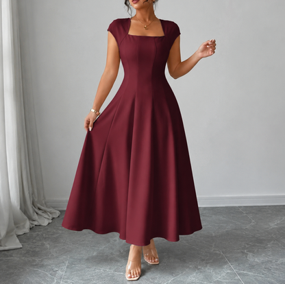 Poplin Square Neck A-Line Midi Dress