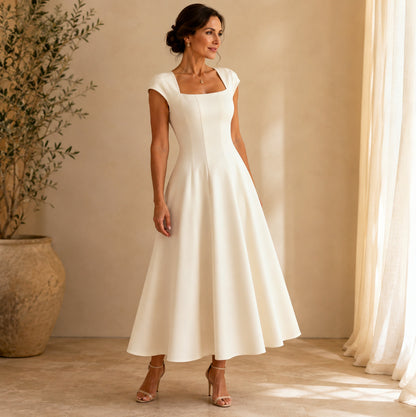 Poplin Square Neck A-Line Midi Dress