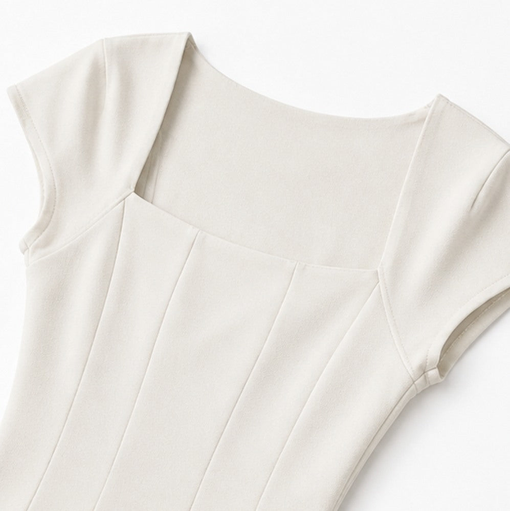 Poplin Square Neck A-Line Midi Dress