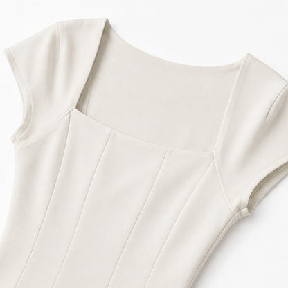 Poplin Square Neck A-Line Midi Dress