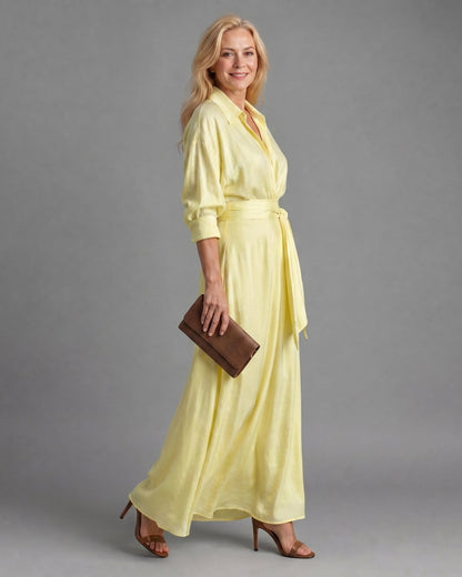 Poplin Long Sleeve Tie Waist Maxi Shirt Dress