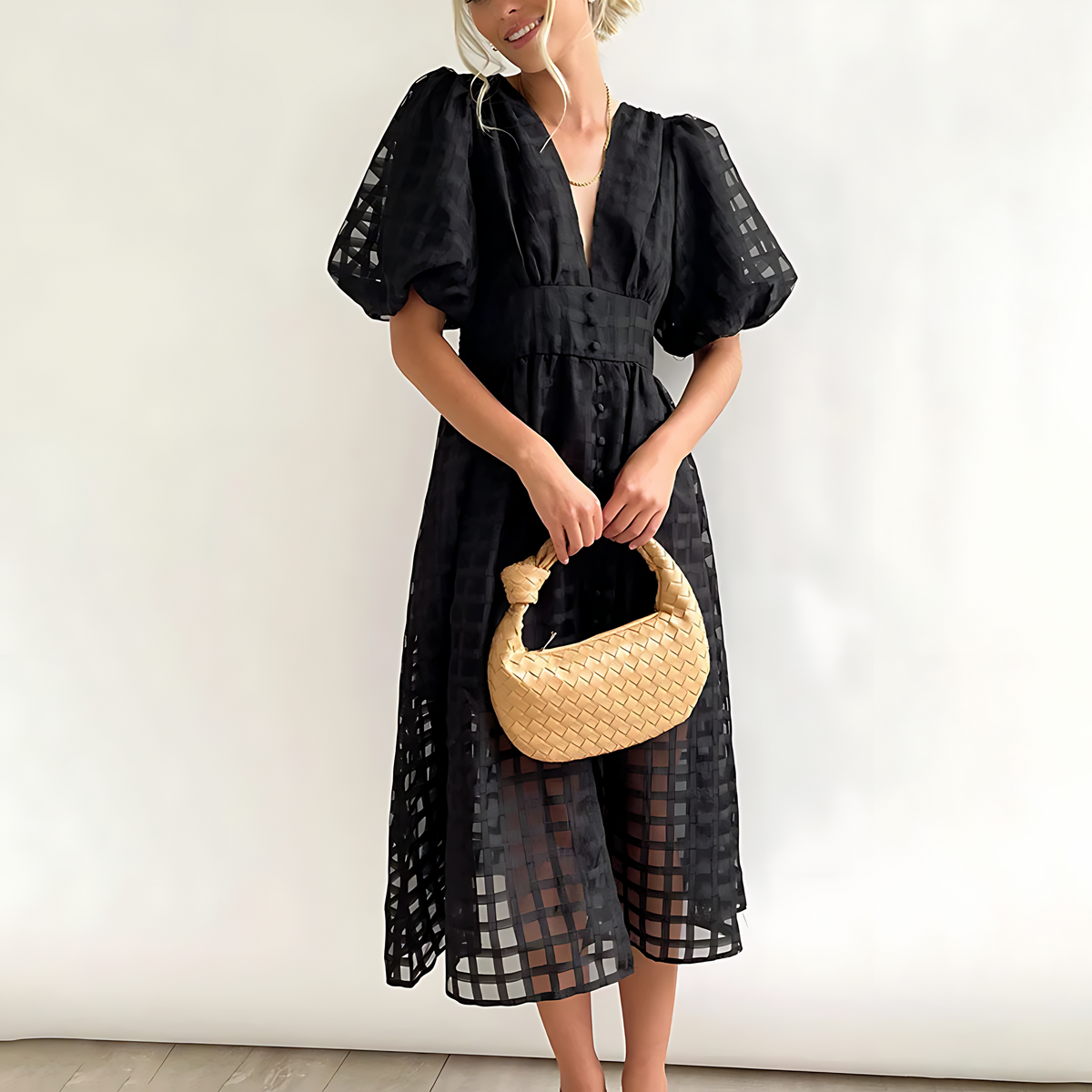 Puff Sleeve Midi Dress