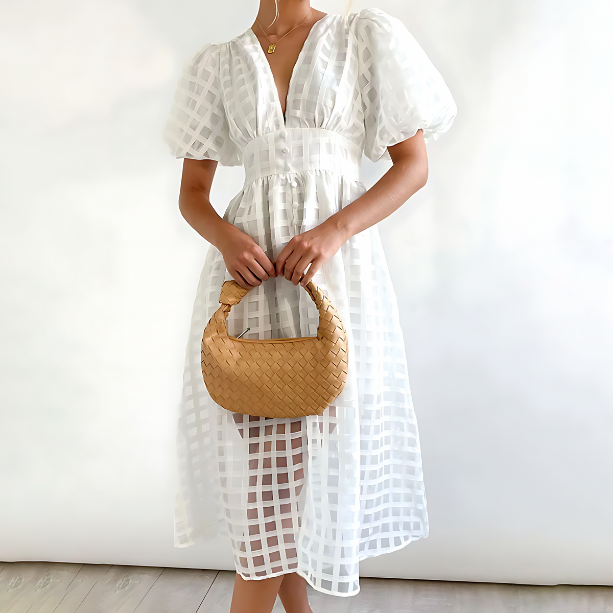 Puff Sleeve Midi Dress