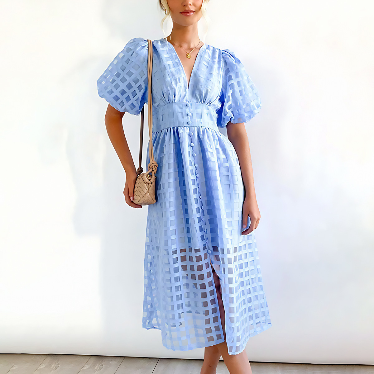 Puff Sleeve Midi Dress