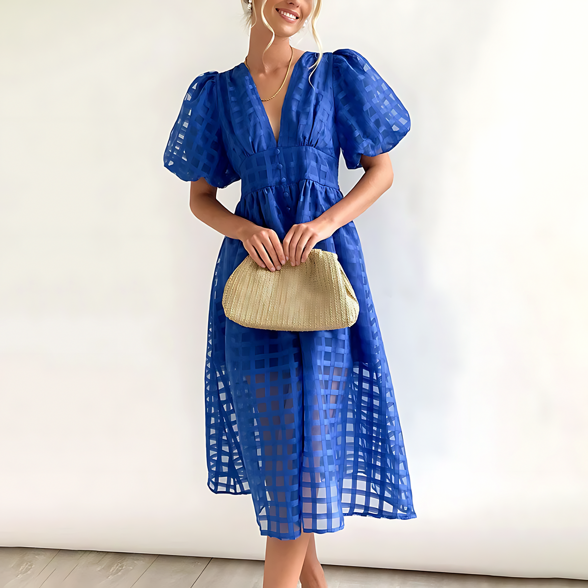 Puff Sleeve Midi Dress