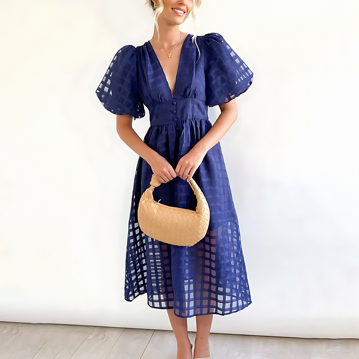 Puff Sleeve Midi Dress