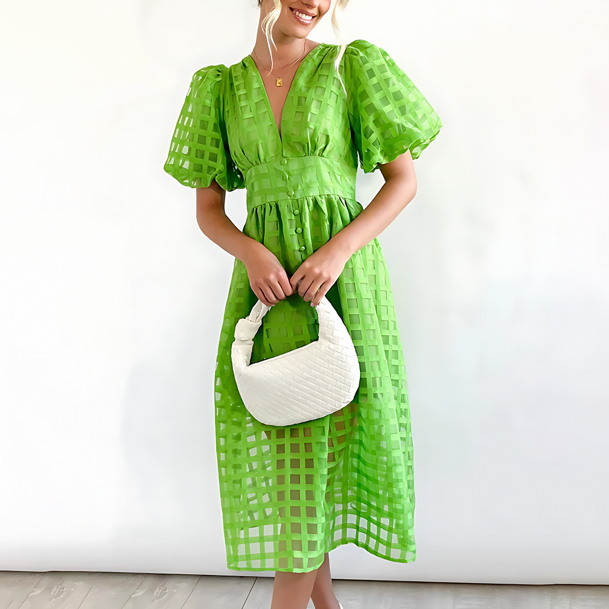 Puff Sleeve Midi Dress