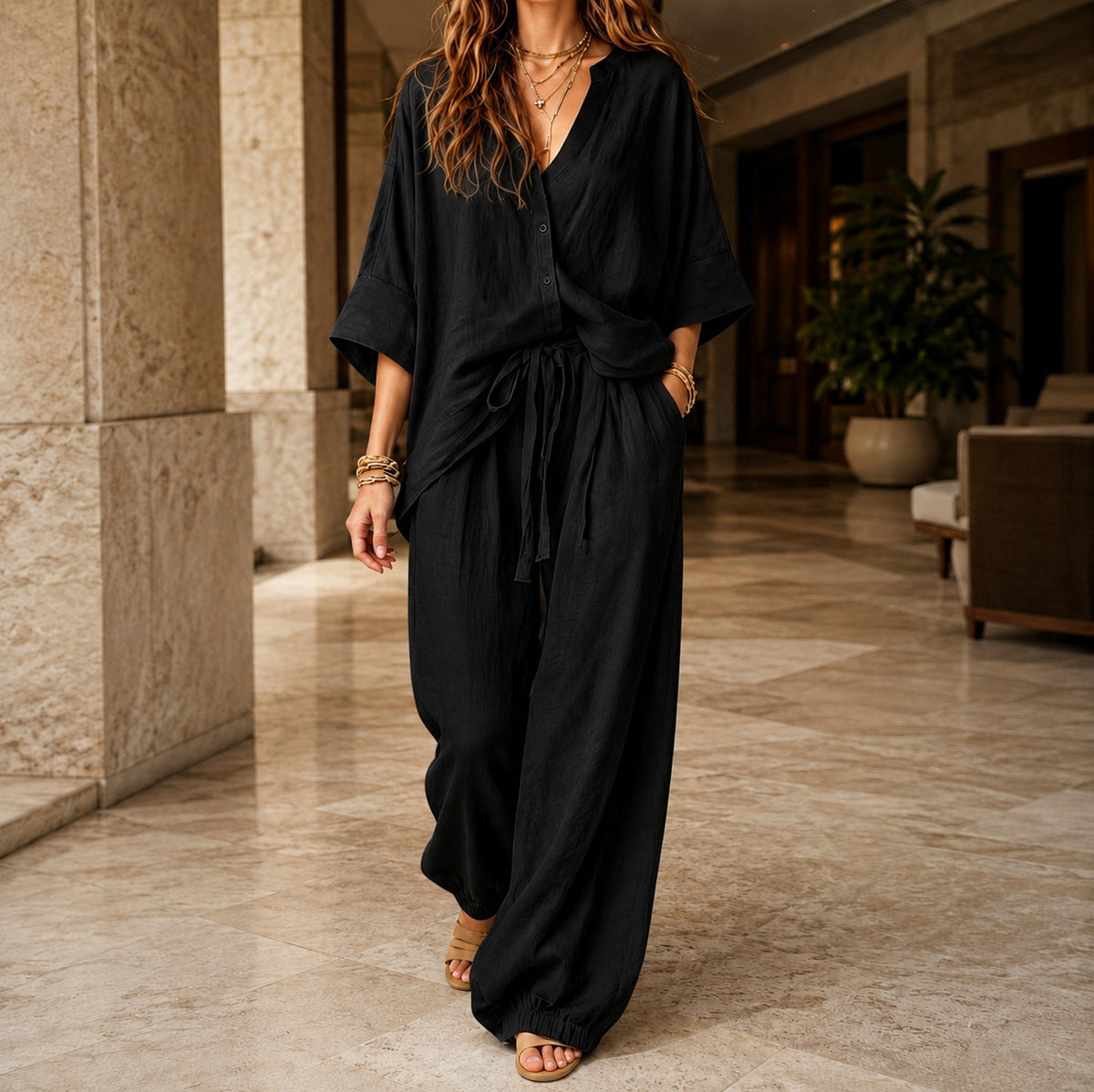 Relaxed Button Front Matching Set