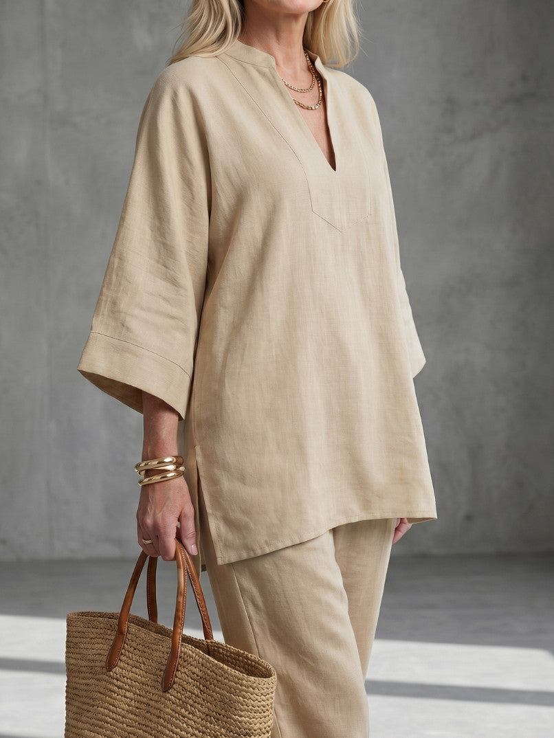 Relaxed V-Neck Matching Set