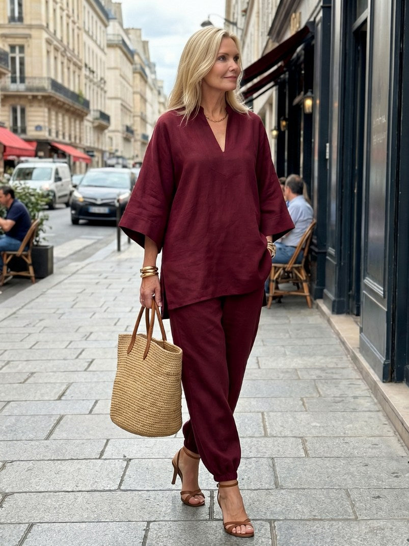Relaxed V-Neck Matching Set