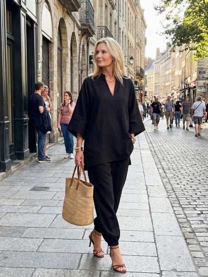 Relaxed V-Neck Matching Set