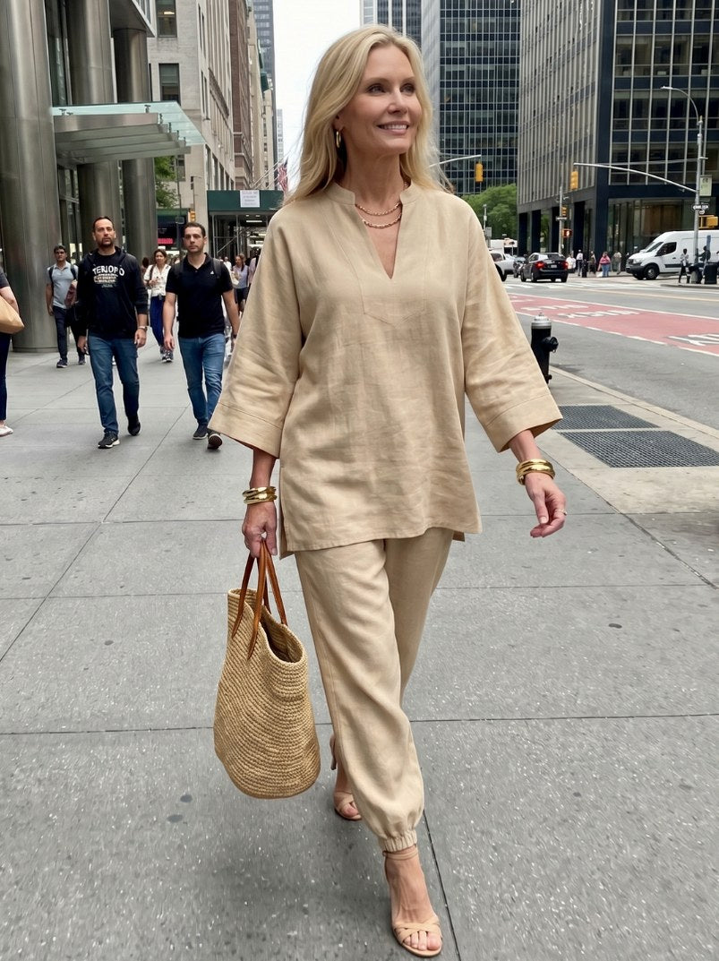 Relaxed V-Neck Matching Set