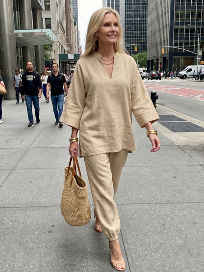 Relaxed V-Neck Matching Set