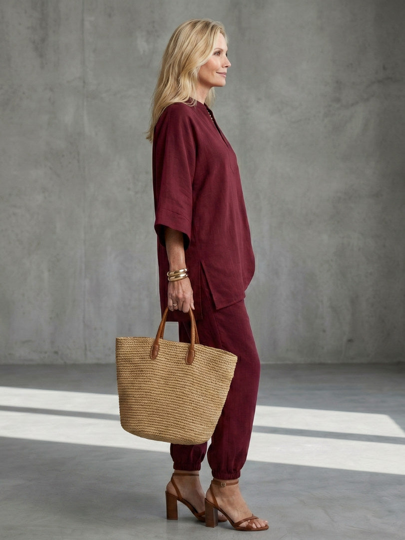 Relaxed V-Neck Matching Set