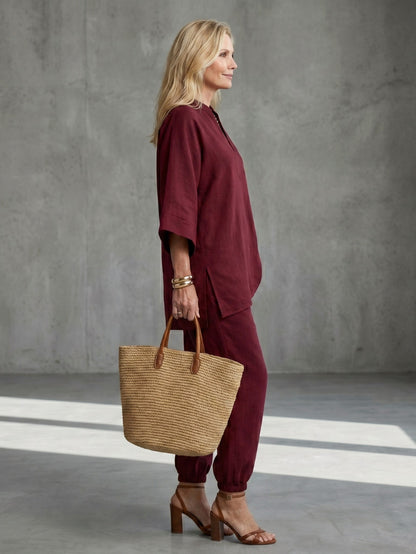 Relaxed V-Neck Matching Set