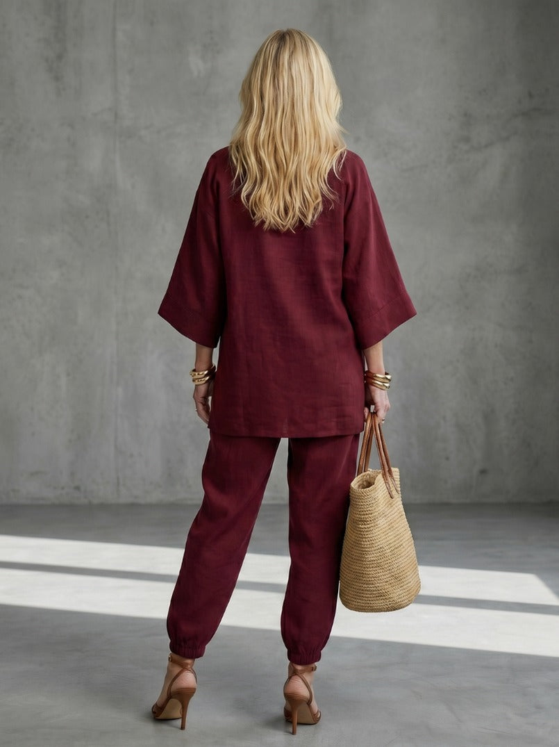 Relaxed V-Neck Matching Set