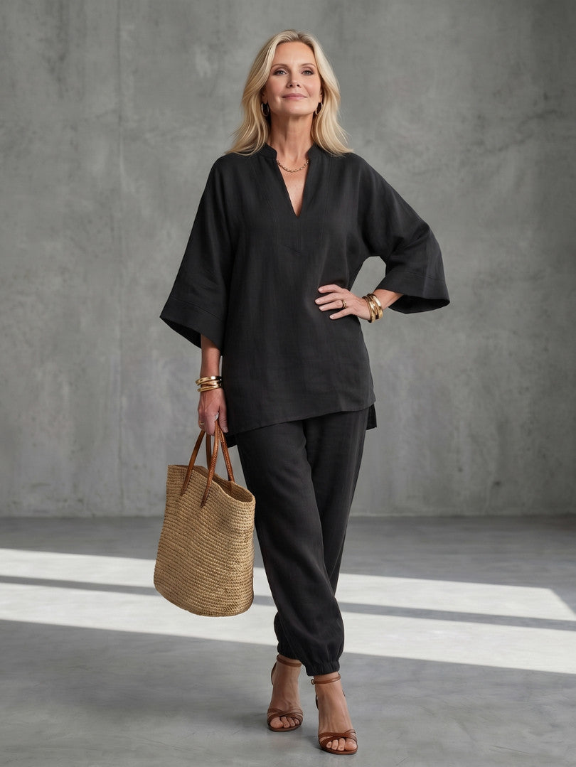 Relaxed V-Neck Matching Set