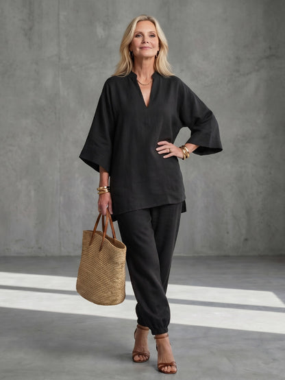 Relaxed V-Neck Matching Set