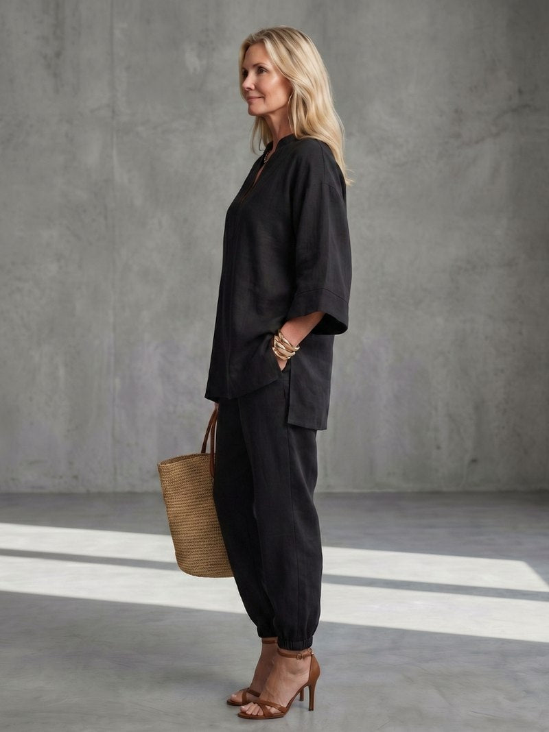 Relaxed V-Neck Matching Set