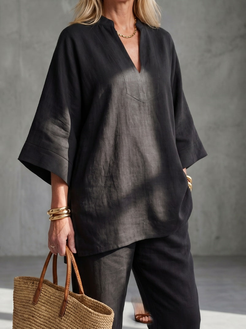 Relaxed V-Neck Matching Set