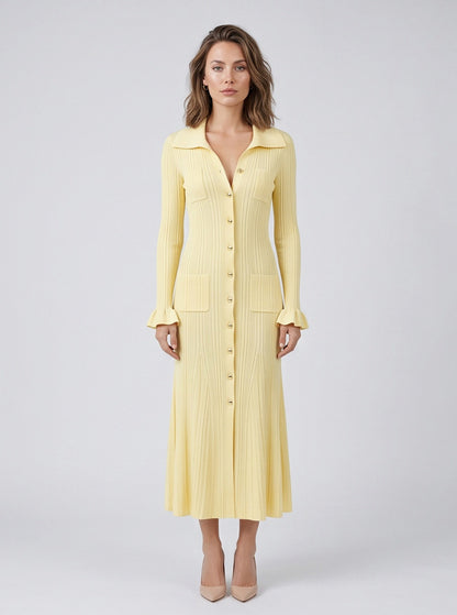 Ribbed Collared Long Sleeve Sweater Dress