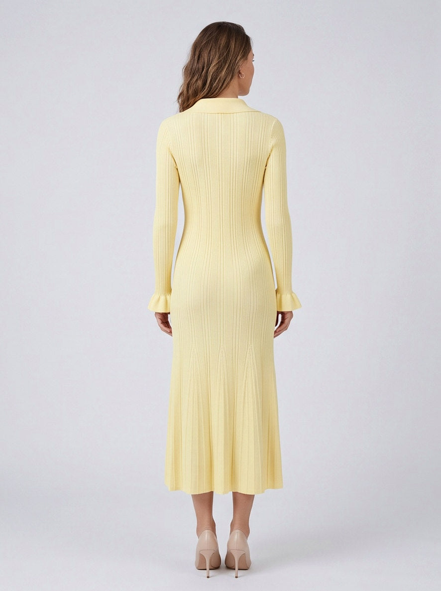 Ribbed Collared Long Sleeve Sweater Dress