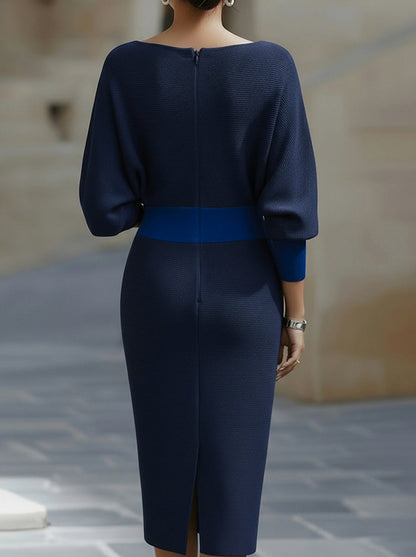 Ribbed Knit Cowl Neck Midi Dress