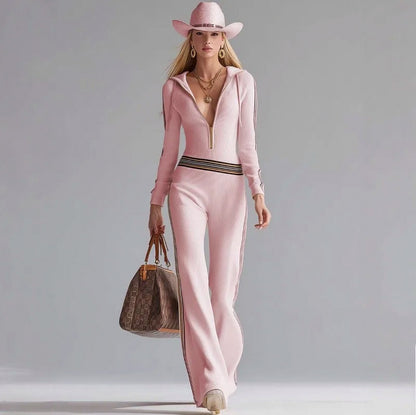 Ribbed Knit Half Zip Jumpsuit