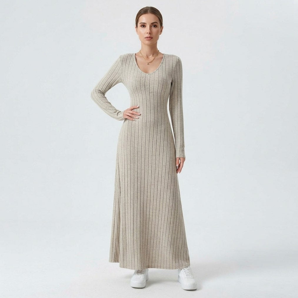 Ribbed Knit Long Sleeve Maxi Dress