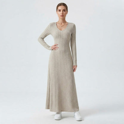Ribbed Knit Long Sleeve Maxi Dress