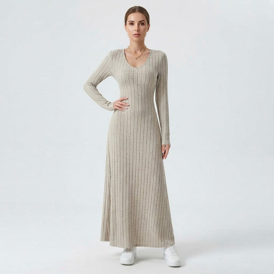 Ribbed Knit Long Sleeve Maxi Dress