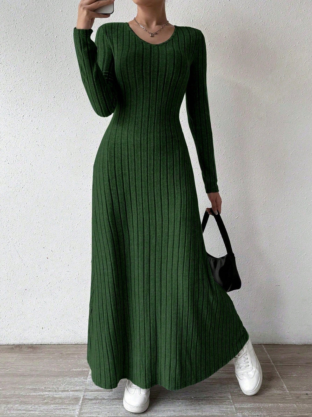 Ribbed Knit Long Sleeve Maxi Dress