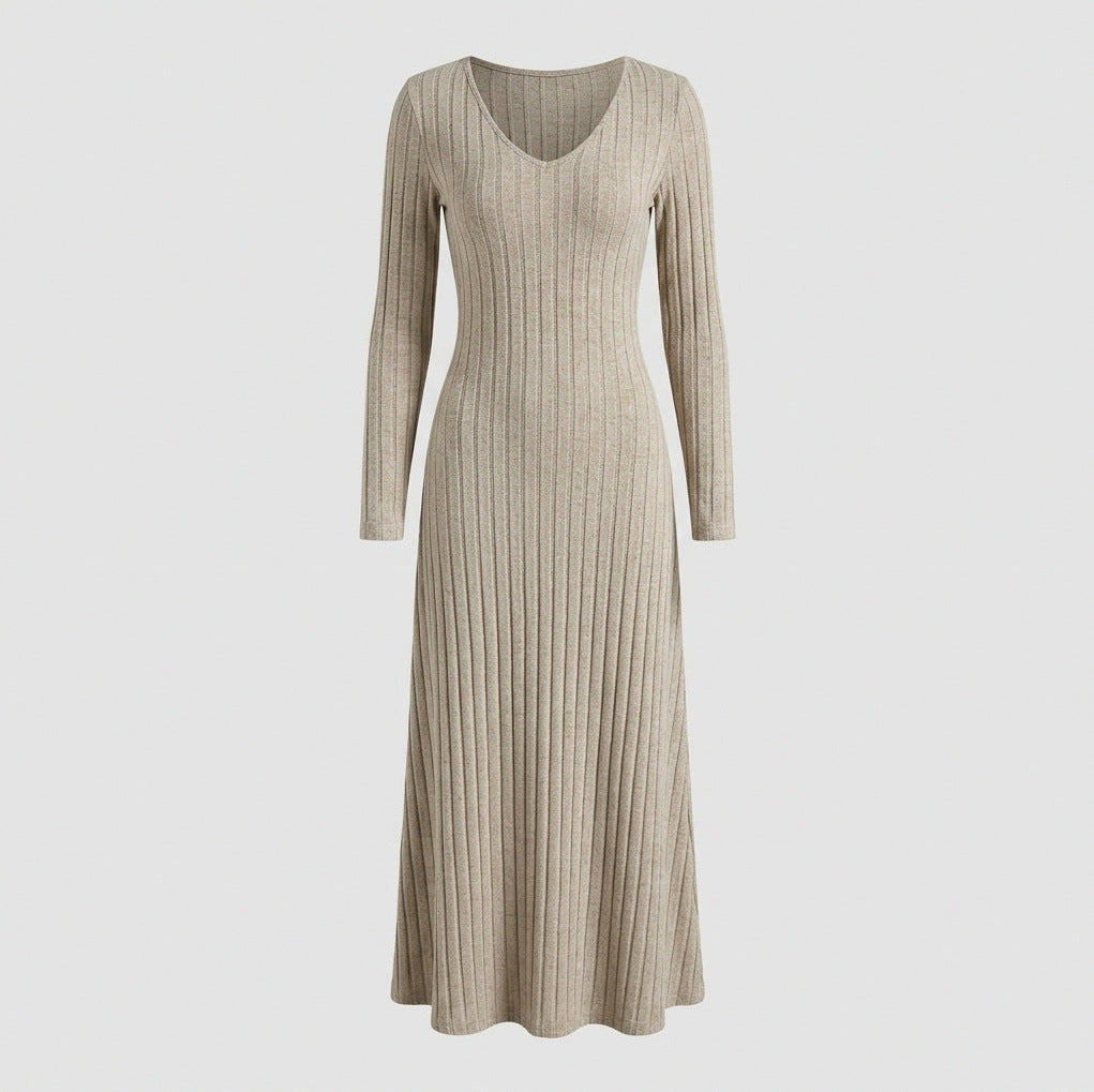 Ribbed Knit Long Sleeve Maxi Dress