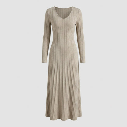 Ribbed Knit Long Sleeve Maxi Dress