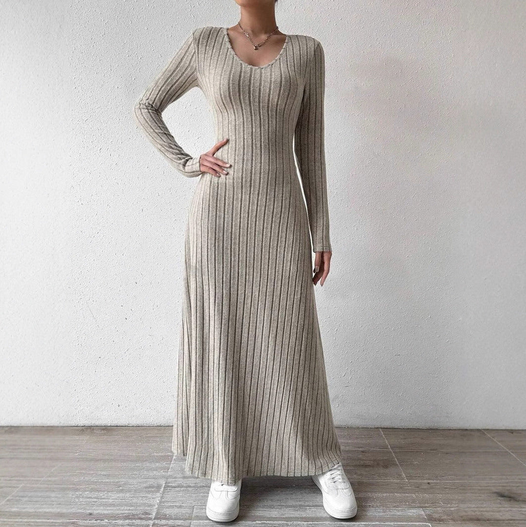 Ribbed Knit Long Sleeve Maxi Dress