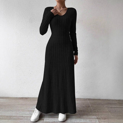 Ribbed Knit Long Sleeve Maxi Dress