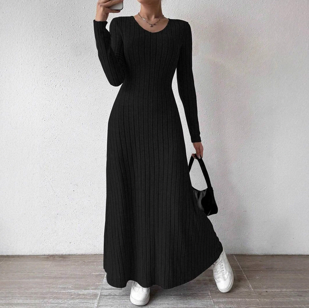 Ribbed Knit Long Sleeve Maxi Dress