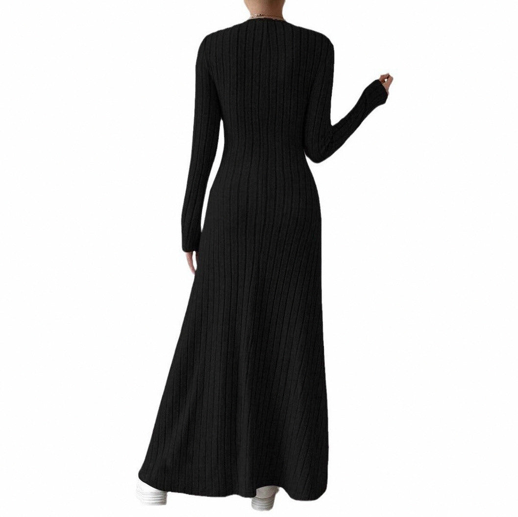 Ribbed Knit Long Sleeve Maxi Dress