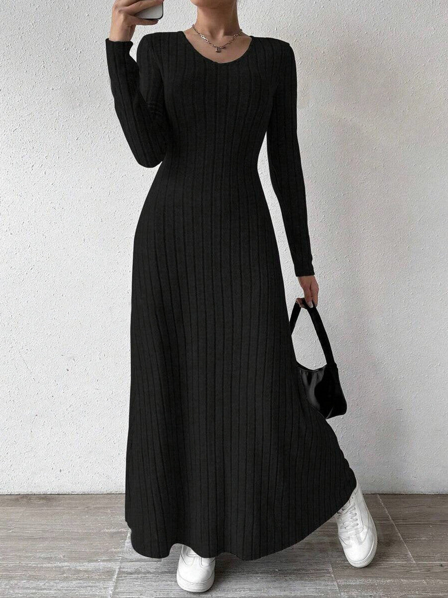 Ribbed Knit Long Sleeve Maxi Dress