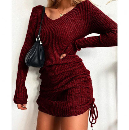 Ribbed Knit Long Sleeve Sweater Dress