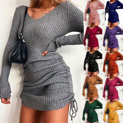 Ribbed Knit Long Sleeve Sweater Dress